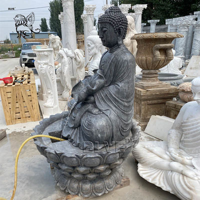 BLVE Bluestone Buddha Statue Water Fountain Marble Shakyamuni Buddha Sculpture on a lotus