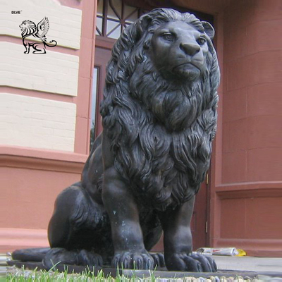 BLVE Sitting Bronze Lion Statues Life Size Garden Art Metal Animal Sculpture Outdoor Decorative