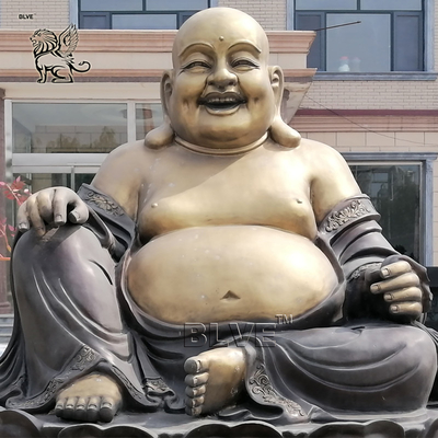 BLVE Bronze Laughing Buddha Statue Metal Big Belly Sitting Lucky Happy Buddha Copper Sculpture Life Size Buddhism