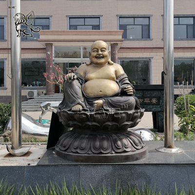 BLVE Bronze Laughing Buddha Statue Metal Big Belly Sitting Lucky Happy Buddha Copper Sculpture Life Size Buddhism