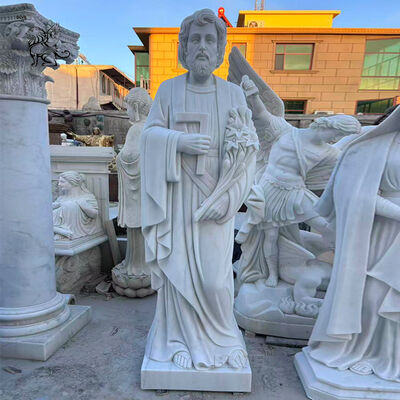 Estatua de San José de mármol blanco de tamaño natural Figuras religiosas Diseño de la iglesia Esculpida a mano con calibre