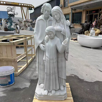 Estatua de la Sagrada Familia de mármol Escultura de tamaño natural Estatuas religiosas cristianas Figura tallada a mano Proyecto de patio de la iglesia